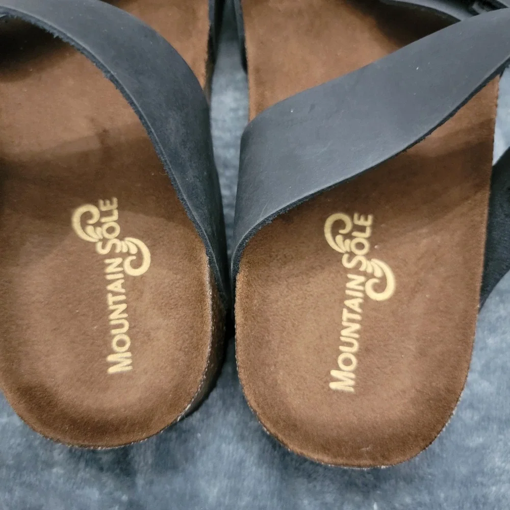 Mountain Sole Sandals Womens Size 7 Black Leather Toe Loop Buckle MS22282 - Picture 6 of 12